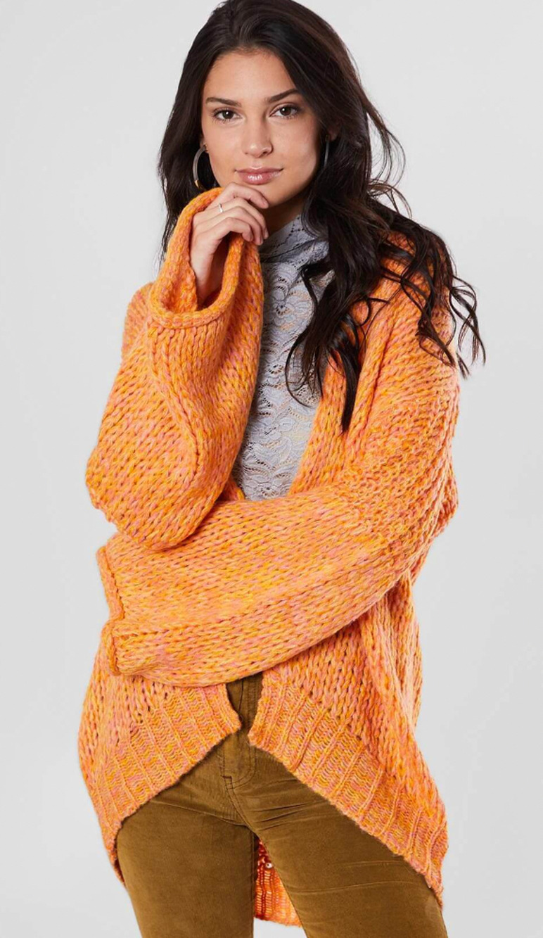 Free People orange pink knit cardigan
